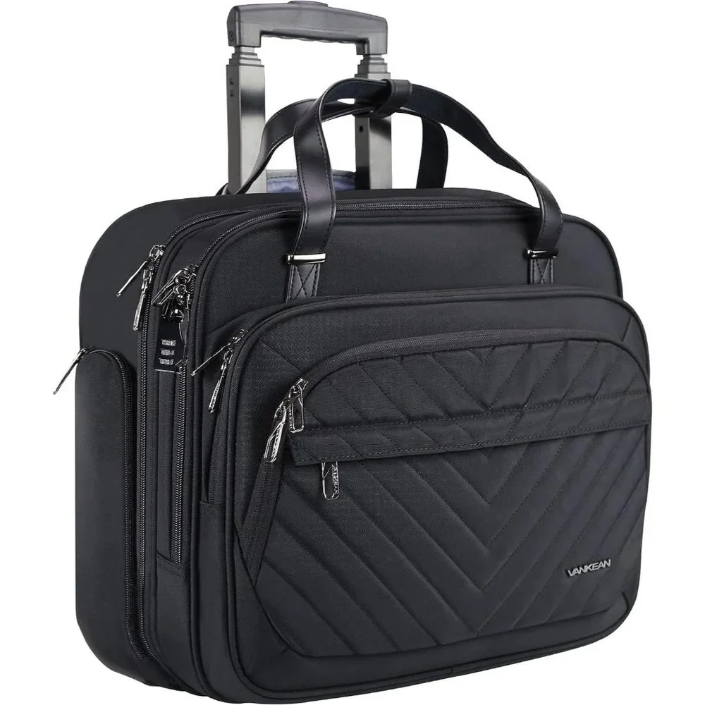 Women's Black Water Repellent Rolling Laptop Bag 15.6 inch